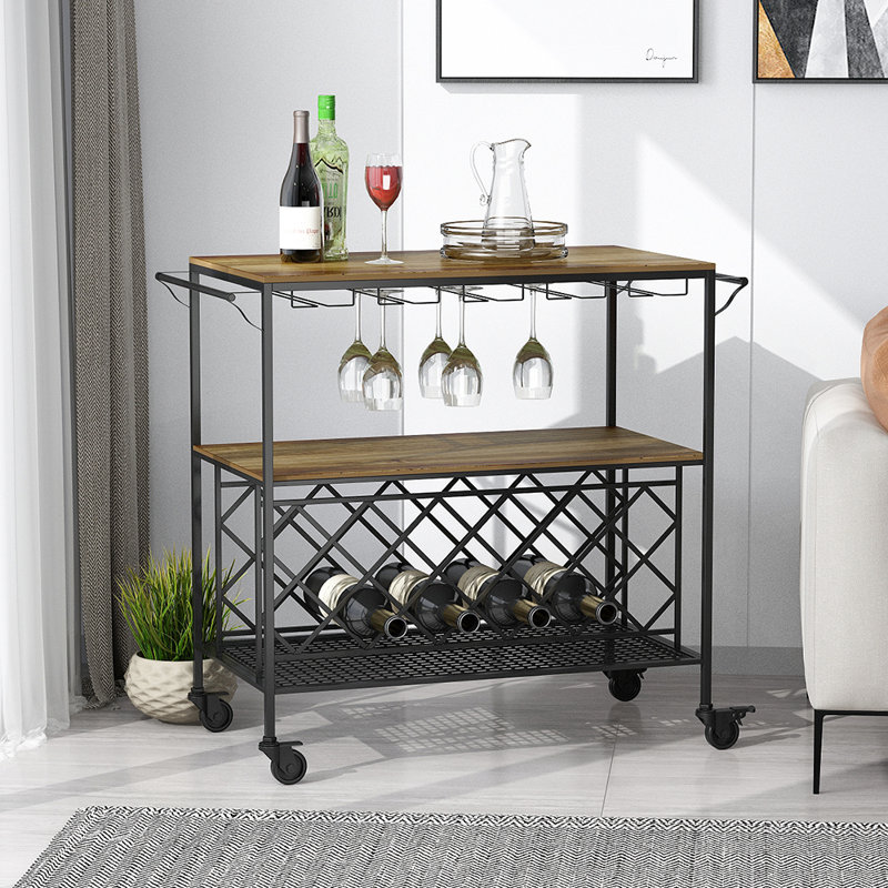 17 Stories Metal Serving Mobile Wine Carts With Wheels & Reviews